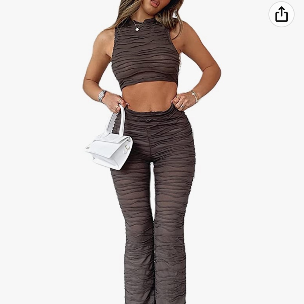 Textured Crop Top and Pant Set